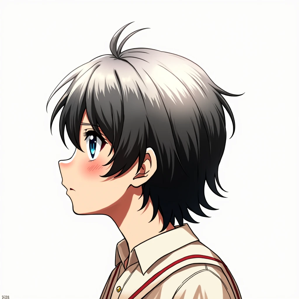 (best quality,4k,8k,highres,masterpiece:1.2),ultra-detailed,(realistic,photorealistic,photo-realistic:1.37),1boy,beautiful detailed eyes,beautiful detailed lips,extremely detailed eyes and face,longeyelashes,anime style,highly detailed facial features,messy hair,school uniform,looking at viewer,intricate details,solo,brown hair,blue eyes,serious expression,outdoor scene,sunlight,depth of field,cinematic lighting