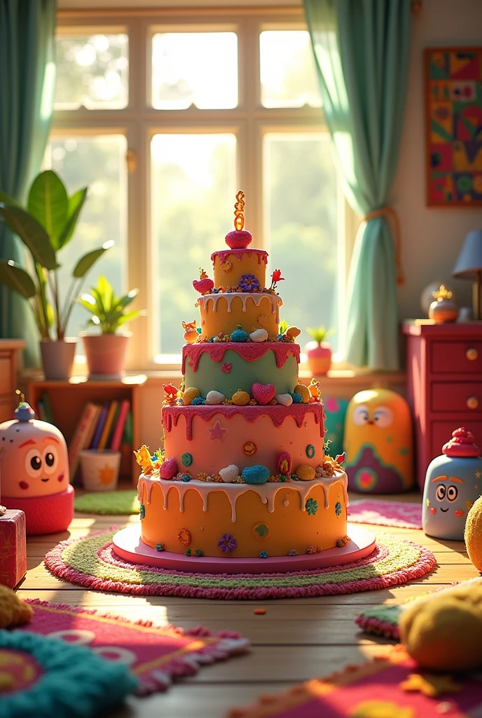 cake, rugs, caricatures