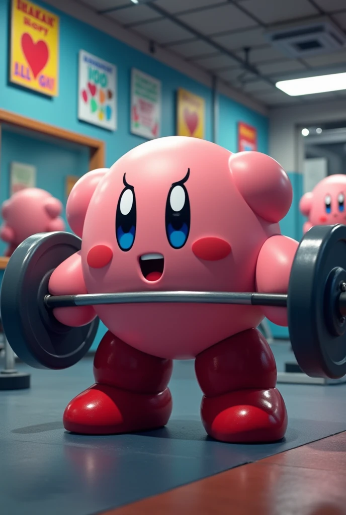 A muscular Kirby full body at the gym working out