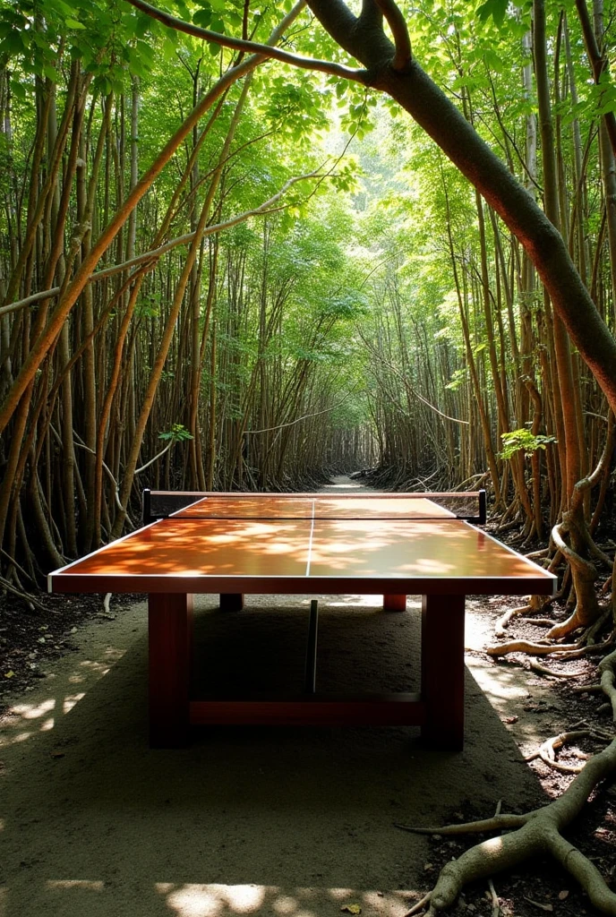 Ping pong table made of wood, mangrove forest, beautiful 