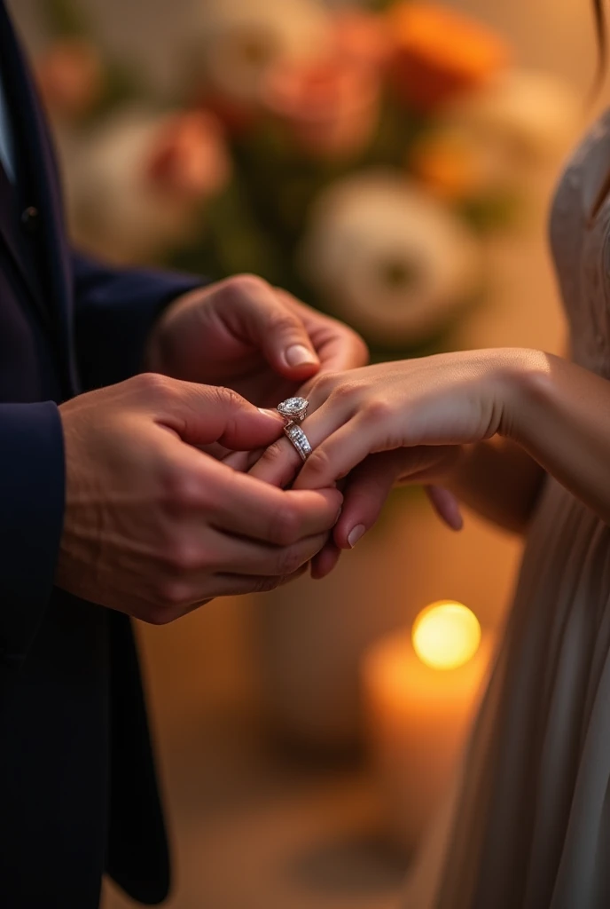 Hands close-up, Putting a ring on the ring finger, A proposal from a man to a woman, Aesthetic Diamond Sparkle, Close-up from above