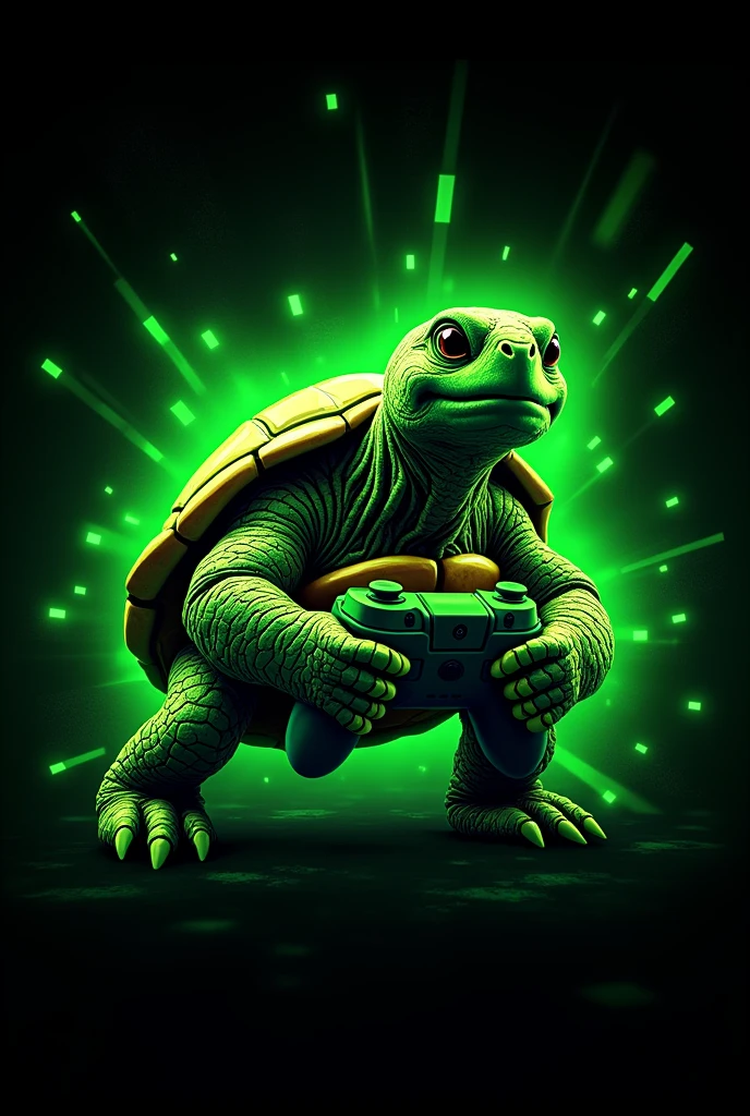 Turtle gamer logo neon green black with control bright eyes