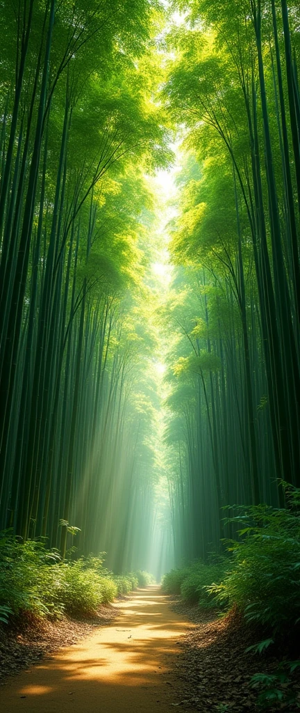 detailed bamboo forest,dense bamboo grove,lush green foliage,sunlight filtering through leaves,peaceful tranquil atmosphere,serene landscape,intricate bamboo patterns,natural textures,earthy tones,cinematic lighting,highly detailed,8k,photorealistic,masterpiece,professional photography