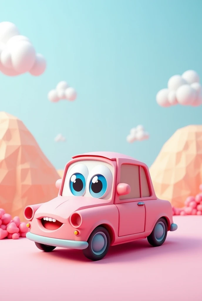 A CUTE Looking car with Eyes And Lips In low poly Style
