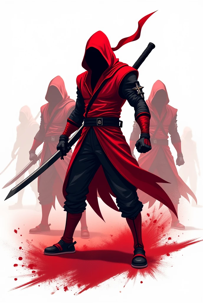 Create a banner with a clan mascot named hit kill minimalist red with ninjas 