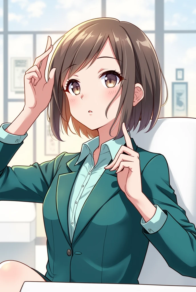 office,Night view,Crossing your legs,Twilight,Brown suit