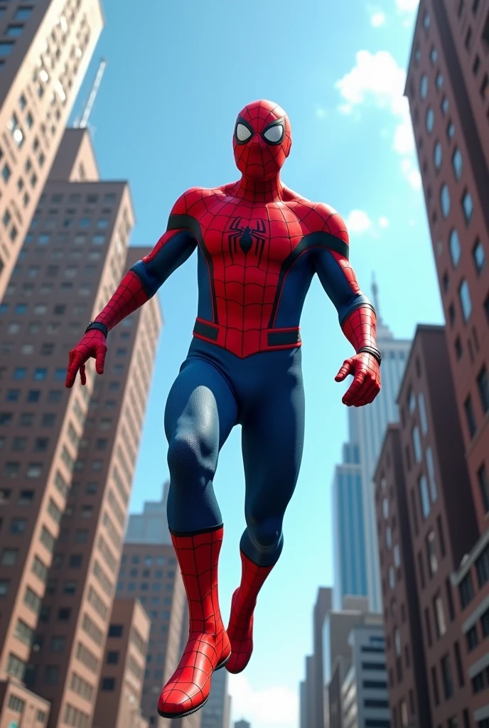 Ông già 60 tuổi ra khỏi giường mặt bộ đồ spider màu đỏ . Ra thành phố biến thành spider man du 
day trên tòa nhà  hình ảnh 3d 4k 