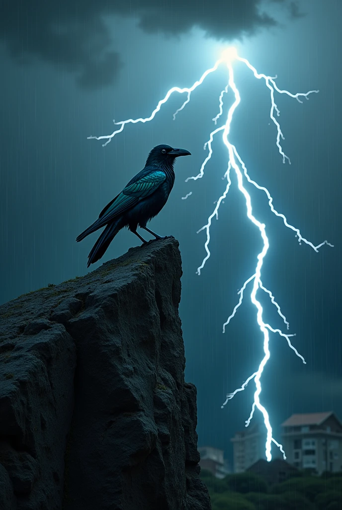 A crow with lighting 