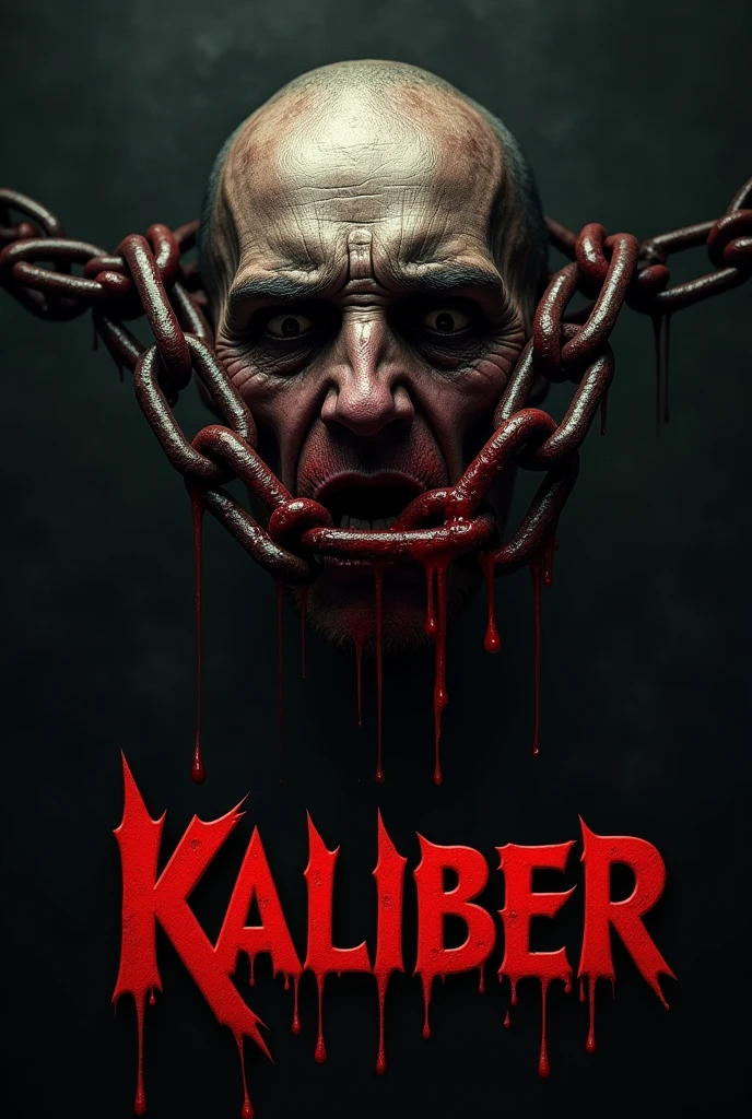 Bloody chain going around a head with the word kaliber below it