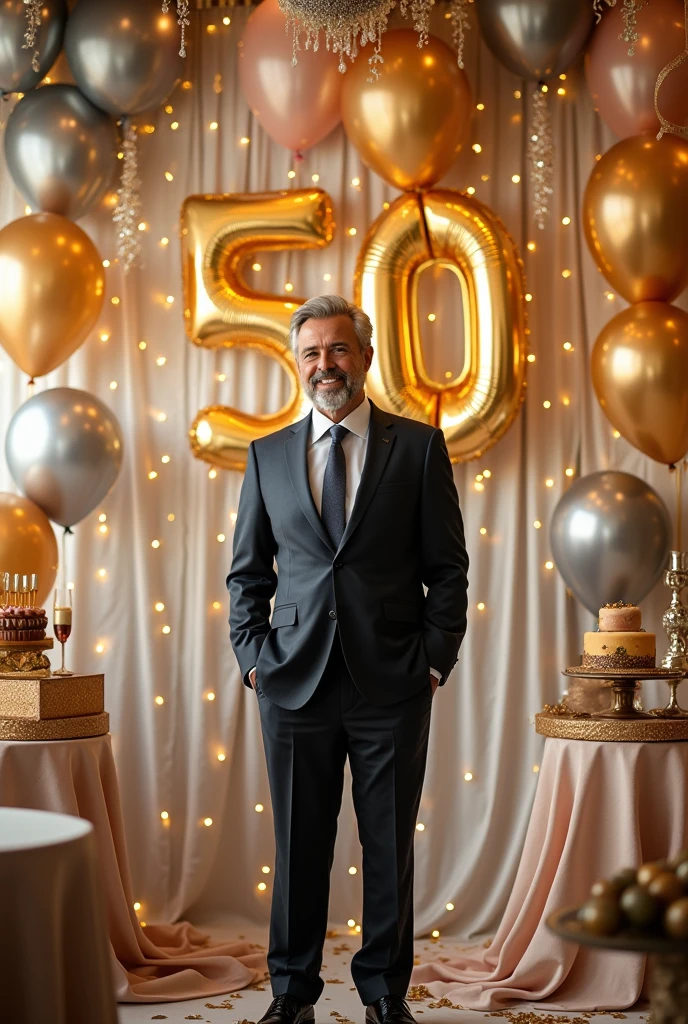 An elegant background image of "Happy Birthday #50 Marcos" for gentleman. With a size of 1280 Width by 720 Height p