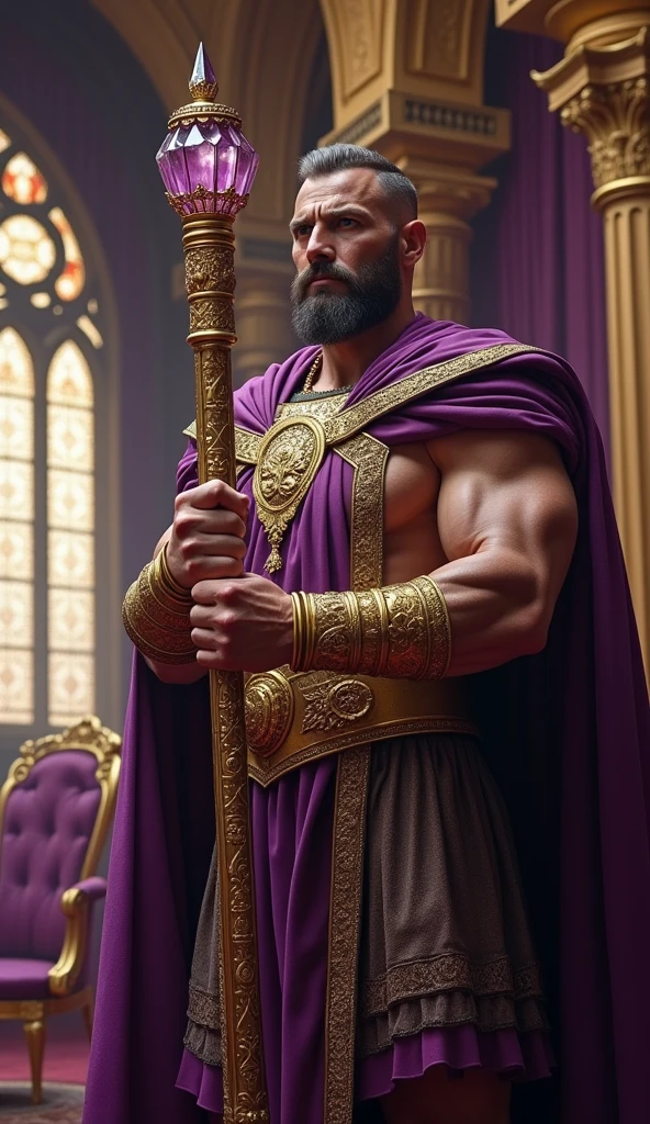 Imposing, strong, and handsome emperor holding a scepter