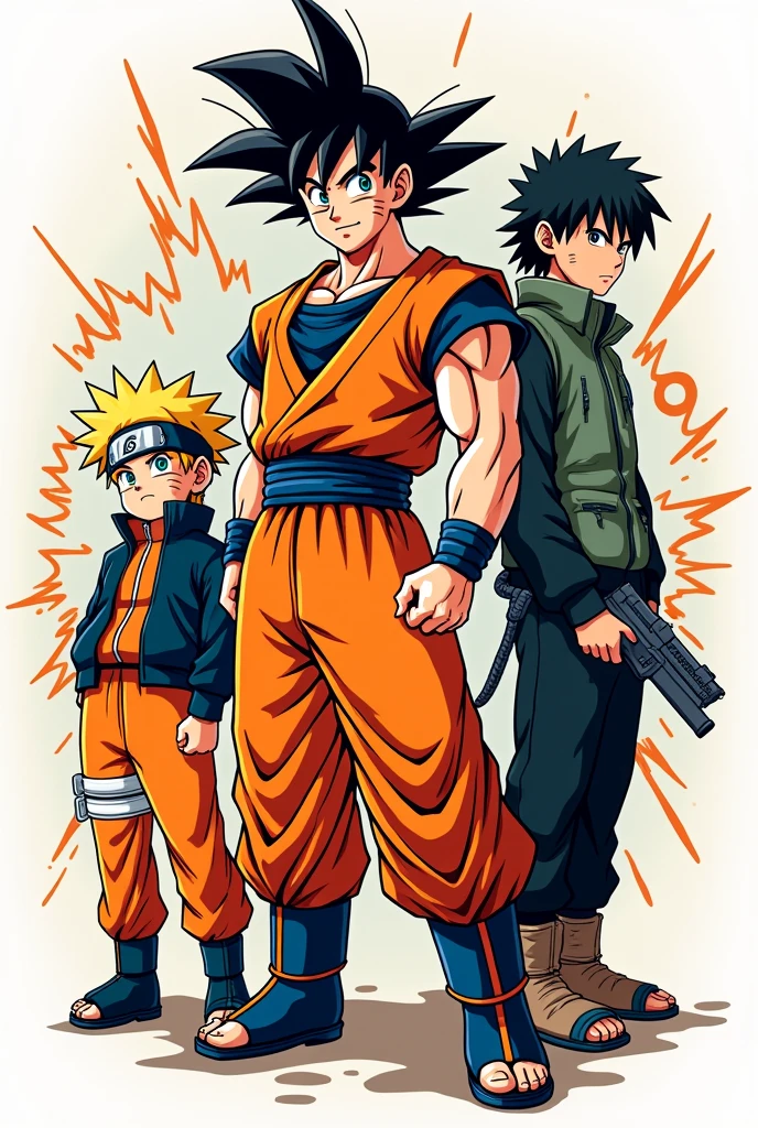 Create Goku image, Naruto and Yusuke in comic form as a tattoo decal.