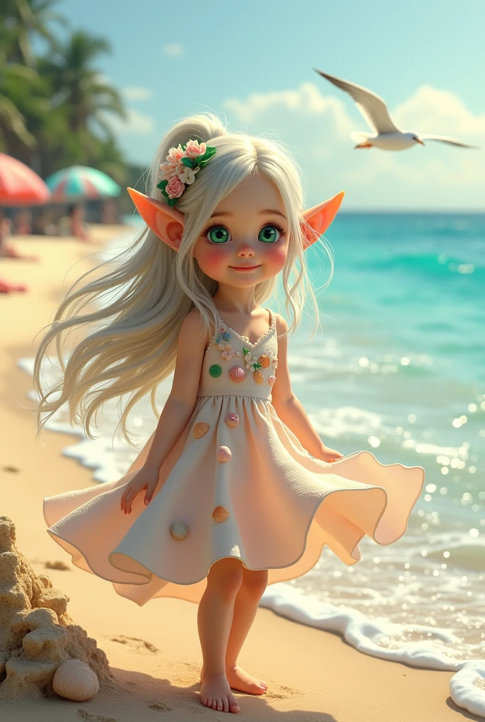 Little elf girl in the beach a realistic photo