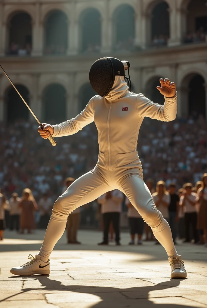 Create a fencer athlete in attack action that looks like marble with gold cracks