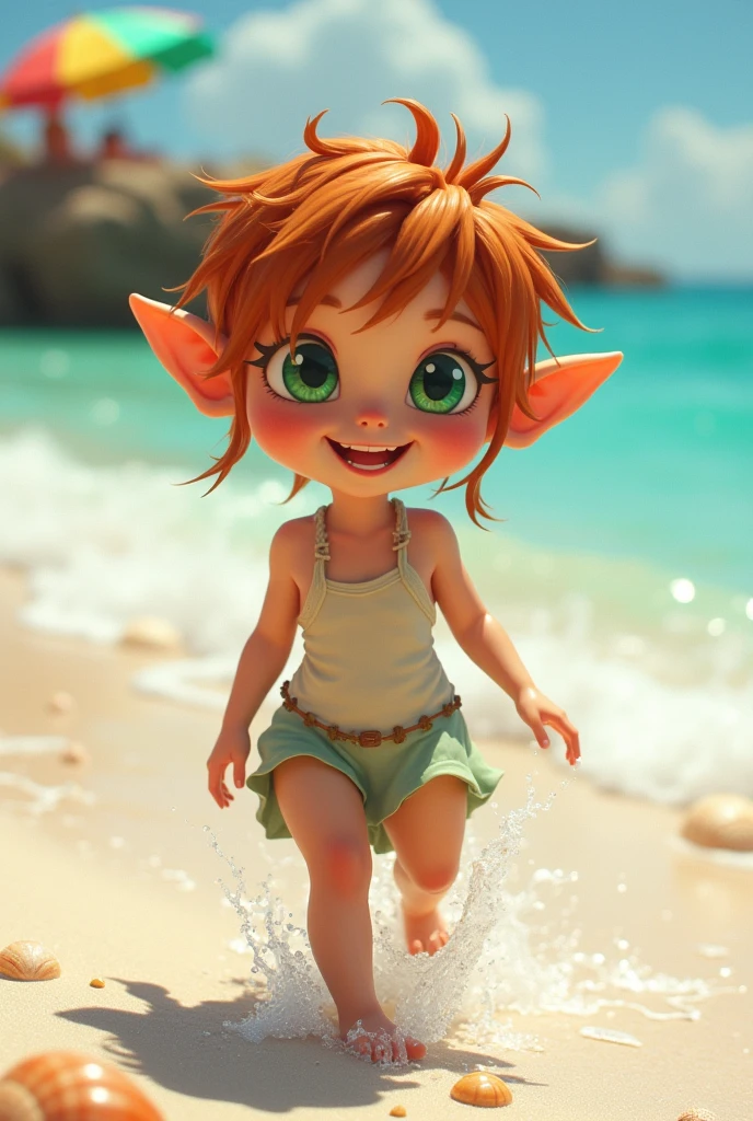Naked Little elf girl in the beach a realistic photo