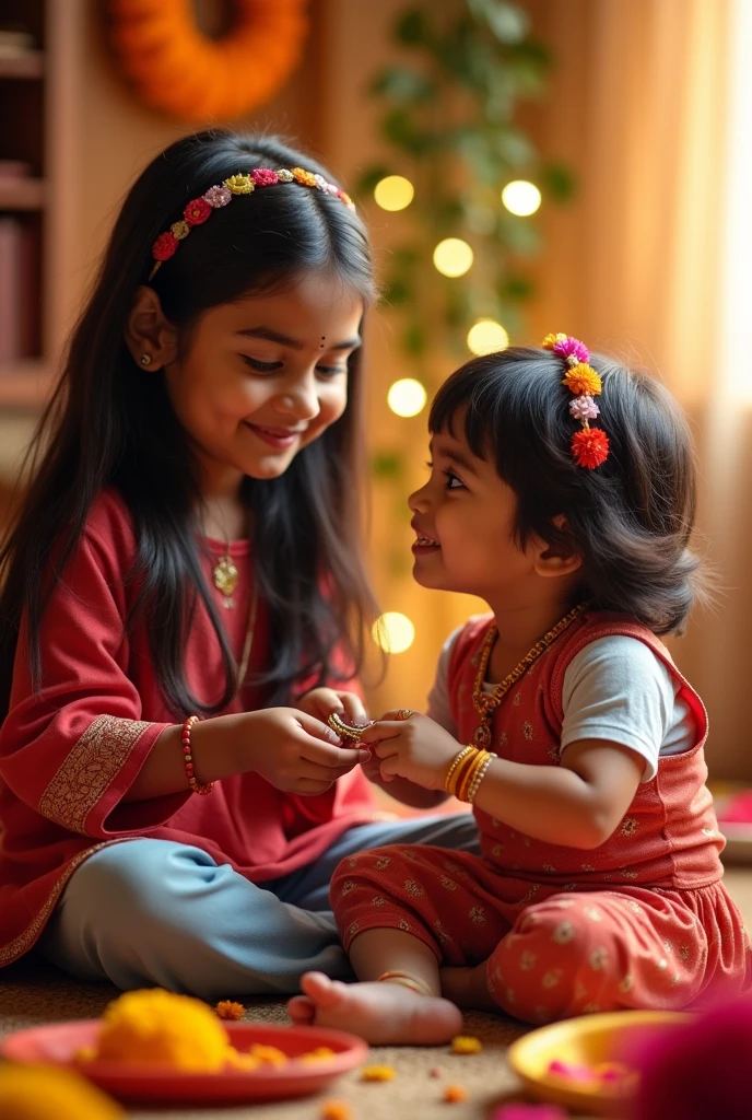 A girl name sapna tying rakhi to his brother name Shivam