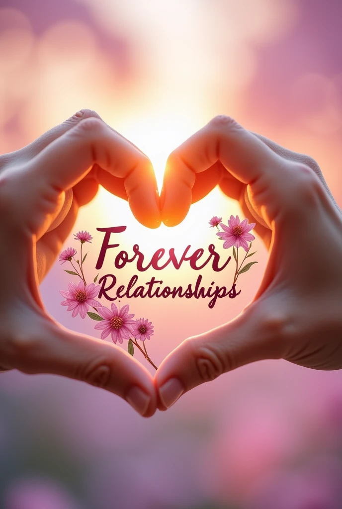 create a profile picture for instagram a heart with the fingers of a couple and that in the middle says or places : forever relationships