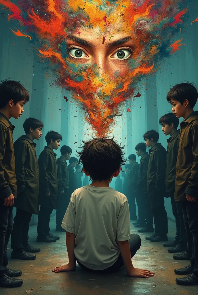 Create an image inside the head of a person who has ADHD , social phobia, who lives judging themselves and believing everything people say about them and who feels inadequate and has no personality of their own