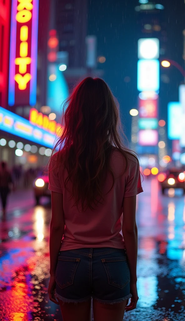 Mix 4,(8k, RAW Photos, Highest quality, Master:1.2), (Realistic, photo-Realistic:1.37),One person,cute,Cityscape,night,rain,Wet,Professional Lighting,Photon Mapping,Radio City,Physically Based Rendering ,