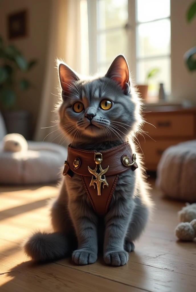 Kratos as a fluffy grey cat