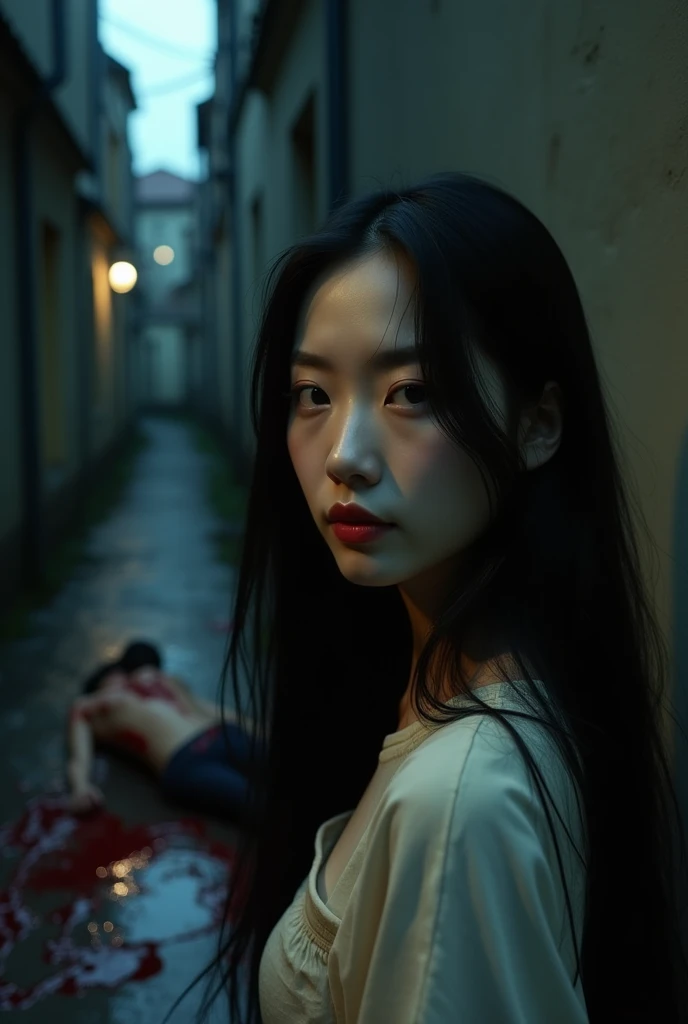 Chinese, very cute beautiful woman, killer stuck a knife in his throat of a boy blindfold bloody in n eck sadism