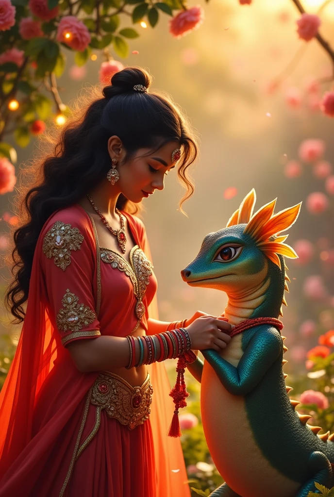 Superlady tying rakhi on volvorin's hand