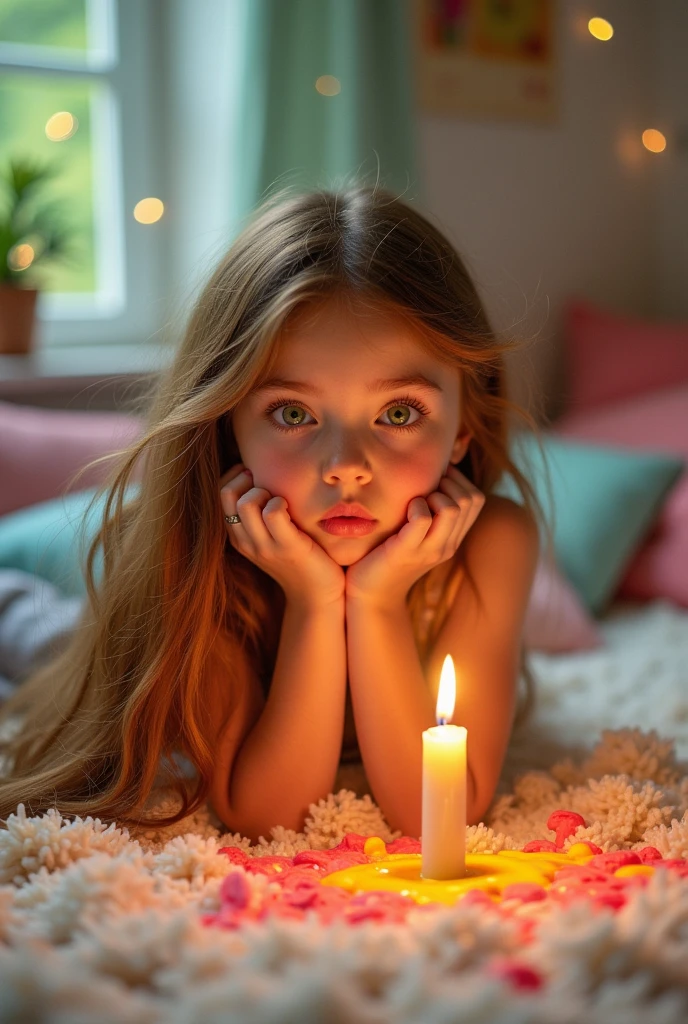 A girls pouting the wax of a candle in her belly button
