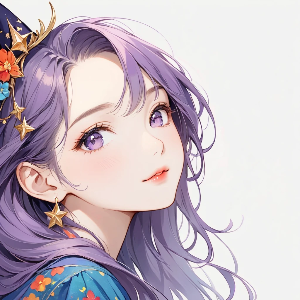 (Blank Background:2),(White background:2), (No background:2),1 female、Around 20 years old、human、whole body、(Little:1.5)、(Draw within the frame、Draw to fit within the canvas)、Abstract art, (((The most beautiful girl of all time))), Cute Face. Lips in Love, Stylish design、Purple Hair、witch、witchの服装、Smile、Tarot card style、