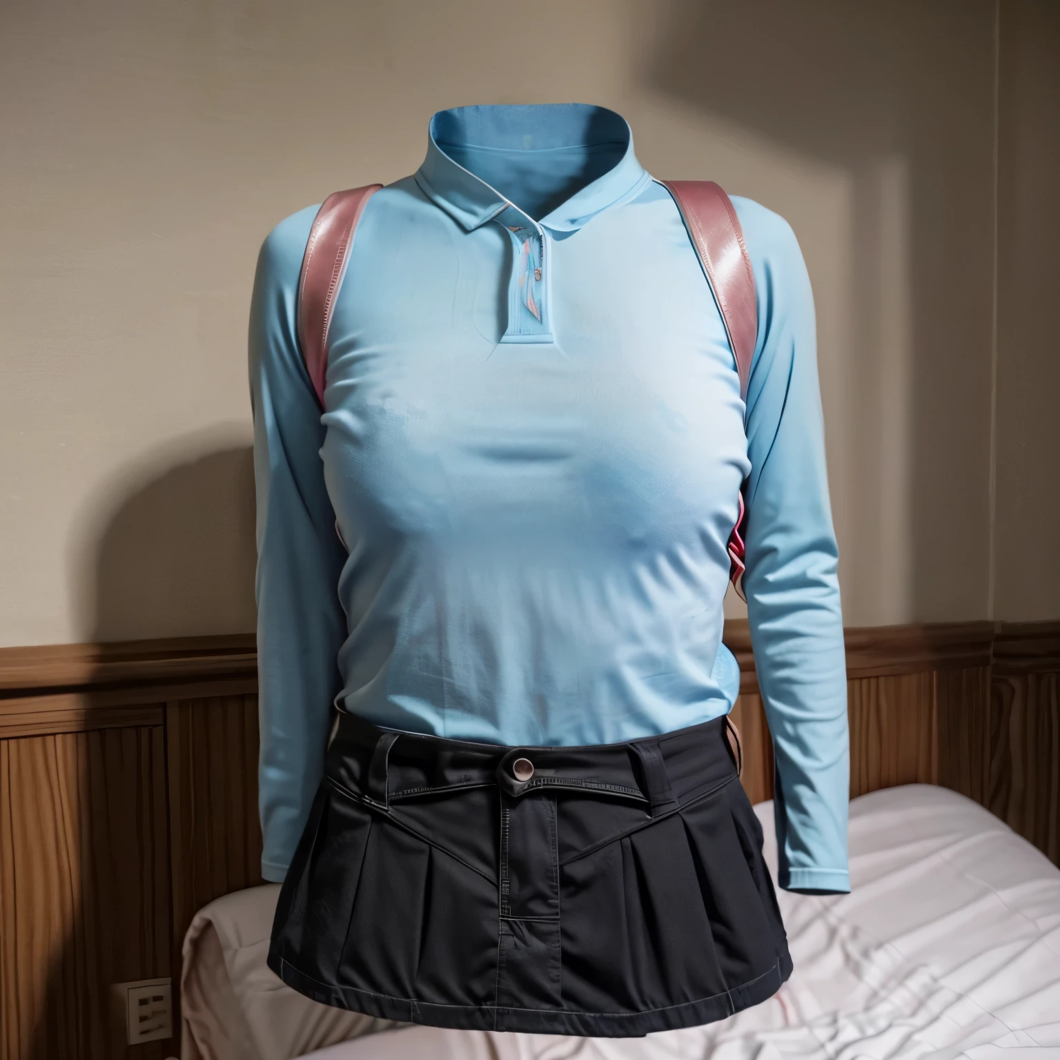 (invisible, no humans, headless, handless, legless:1.5), (cute big breast:1.4), fat, chubby, dynamic angle, black leggings,randoseru backpack, (invisible, no humans, headless, handless, legless:1.5), long sleeve printed logo clothes and skirt, on bed,
(8k, RAW photo, best quality, masterpiece:1.2), (realistic, photo-realistic:1.37),photon mapping, radiosity, ((Hasselblad photography)),physically-based rendering