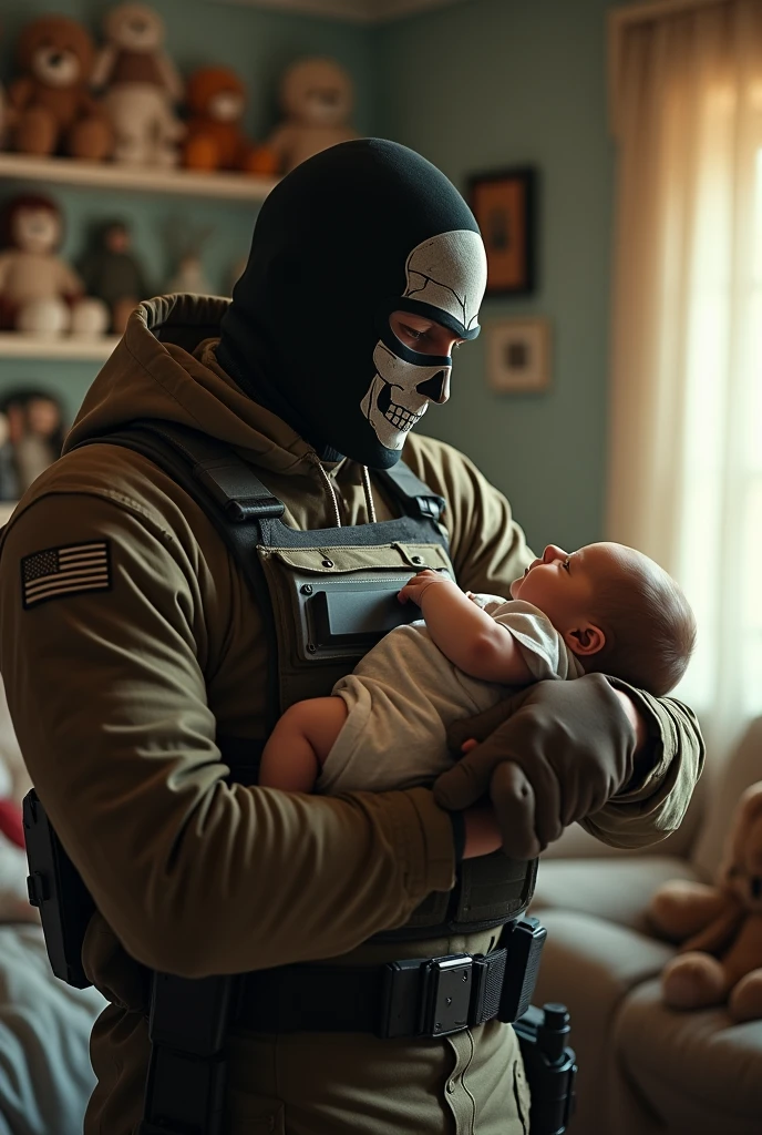 Simon Ghost Riley with a baby