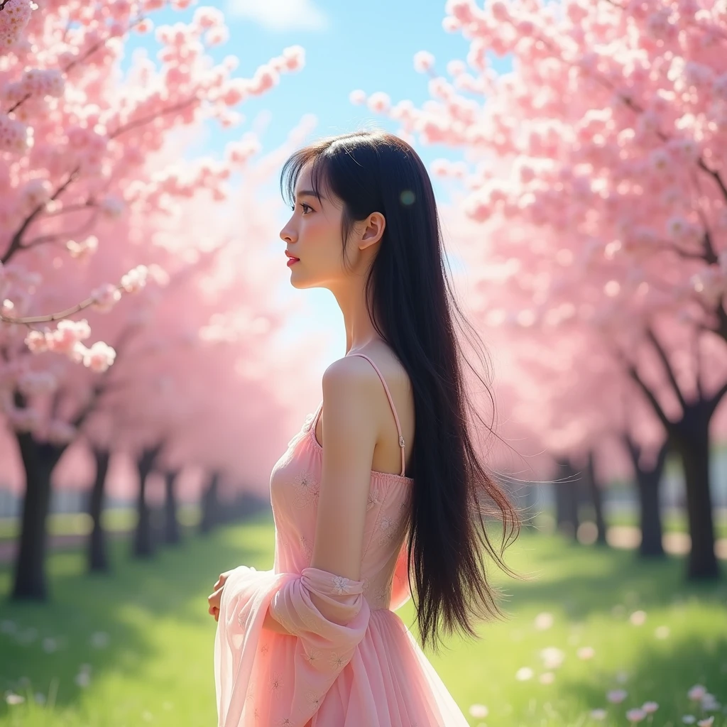Japanese woman with black hair in dress, 1woman, solo, sundress, photorealistic, realism, realistic, human