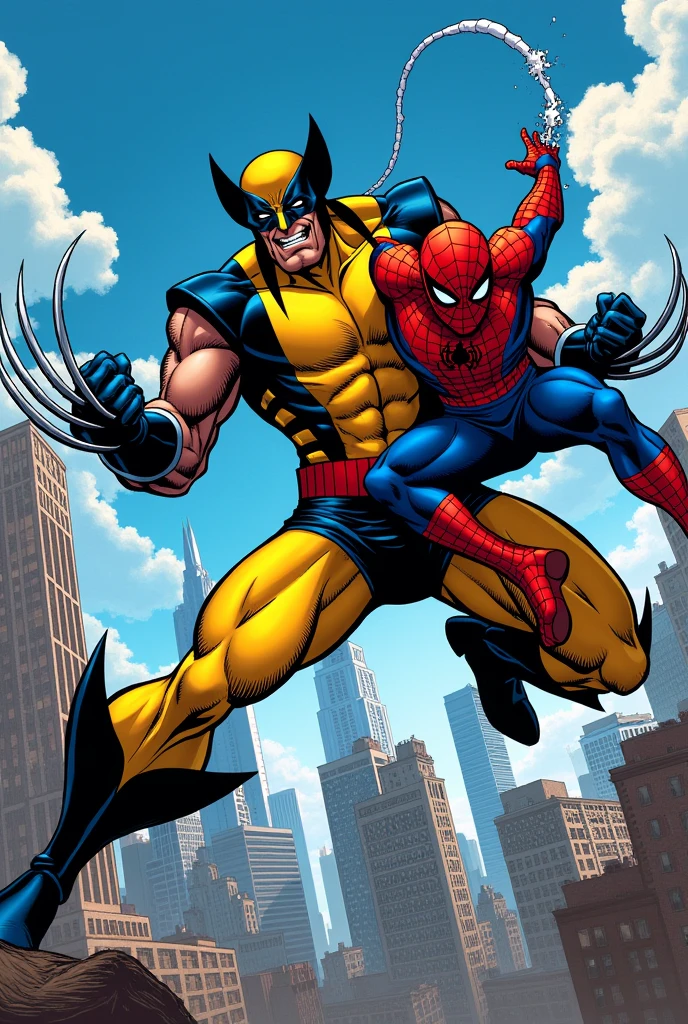 Draw Wolverine fighting Spiderman, but in a more comic book style