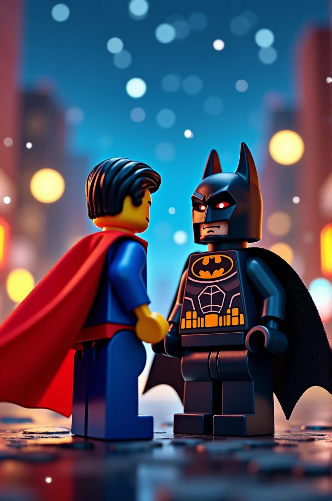 Superman and Batman in lego art, night