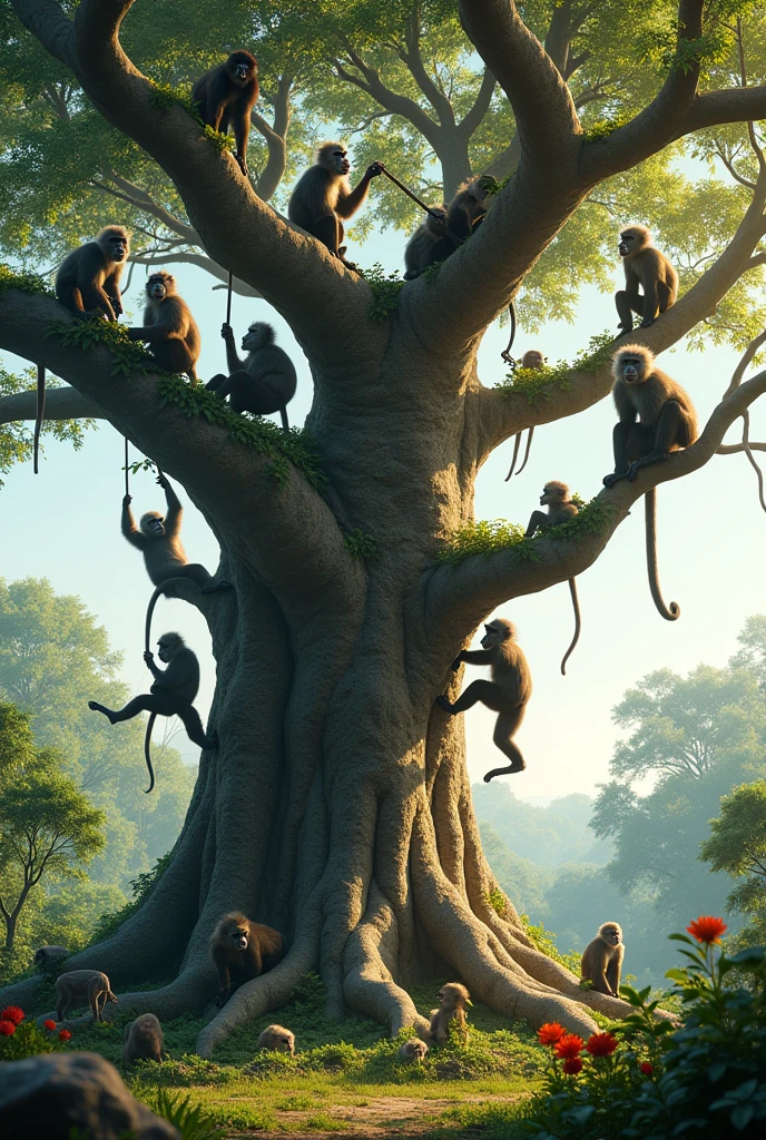 12 baboons in a tree 
