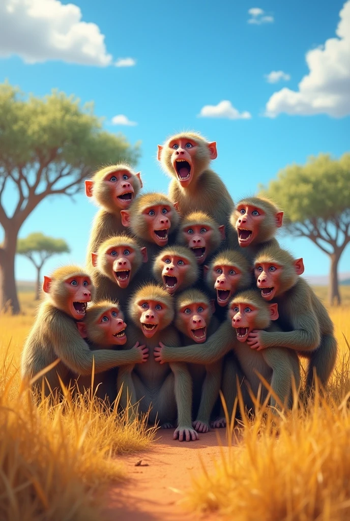 12 baboons taking a photo