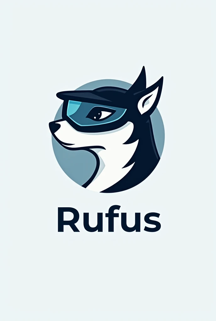 Dog for tech brand logo with text saying "rufus" more tender and technical hat