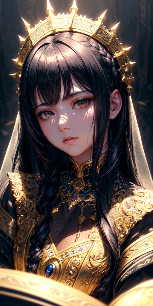 (masterpiece, Highest quality, Very detailed, Best Shadow), (Detailed Background,Dark fantasy), (Beautifully detailed face), High Contrast, (Best lighting, Very delicate and beautiful), ((Cinematic Light)), colorful, Hyper Detail, Intricate details, (One person, alone,Black Hair, Sharp Face,Black eyes, Hair between the eyes,Dynamic Angle)