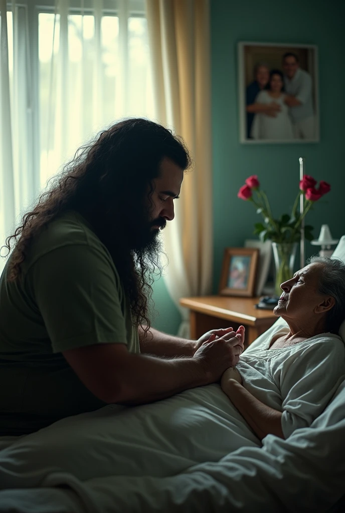 fattest man on earth with long hair crying on grandmas death bed praying