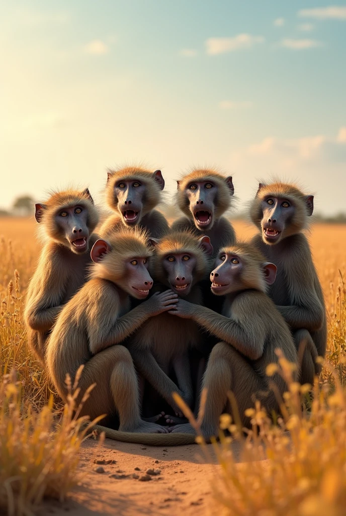 12 baboons taking a photo
Realism