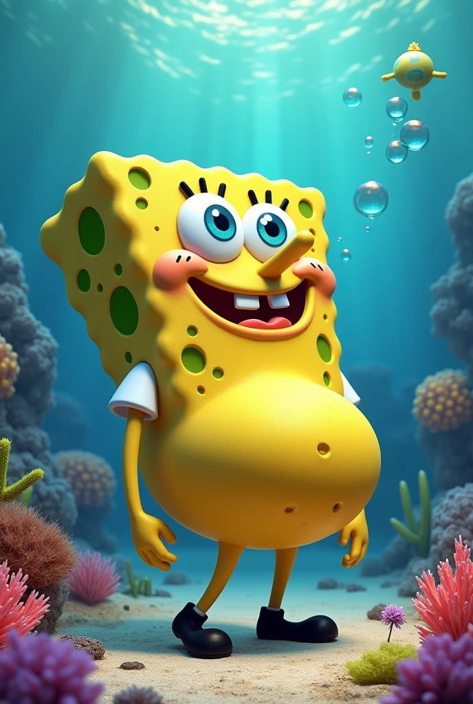 Sponge Bob sandstone in a sexy way, With curves, big breasts and big butt, backwards