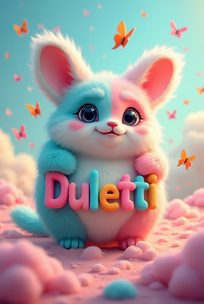 Cute and funny creature like D latter and creature's side also write Duletti word