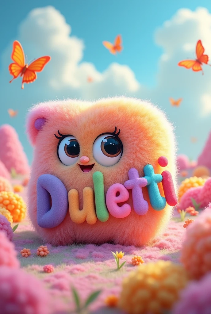 Cute and funny creature like D latter and creature's side also write Duletti word