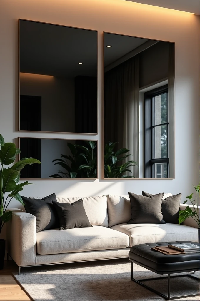 Suggest me some aesthetic will decor with combination of square and triangle shaped mirror