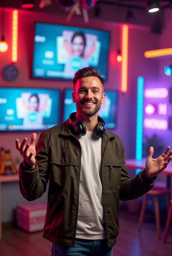 Create an image of a host welcoming audience on his youtube channel