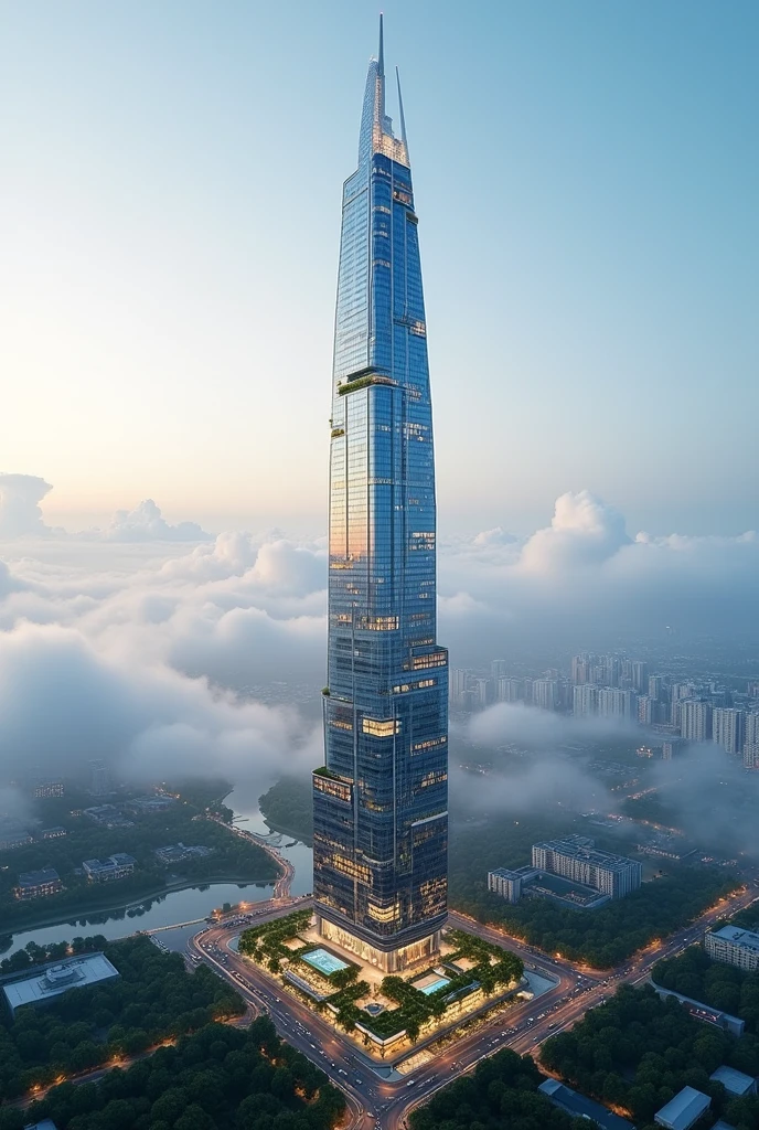 Draw a new design of a modern building but one that is the tallest in the world 