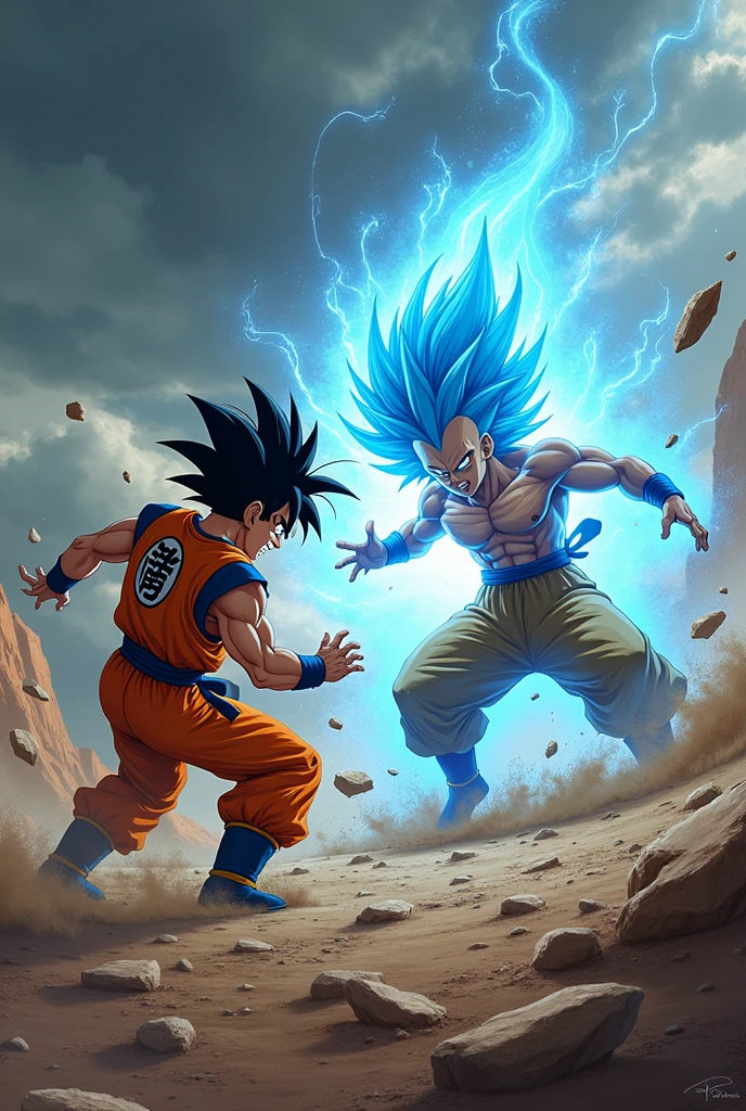Goku fighting Saitama and Goku wins
