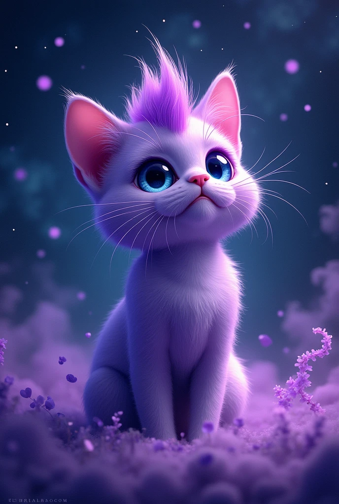 A mohawk cat with a purple aura