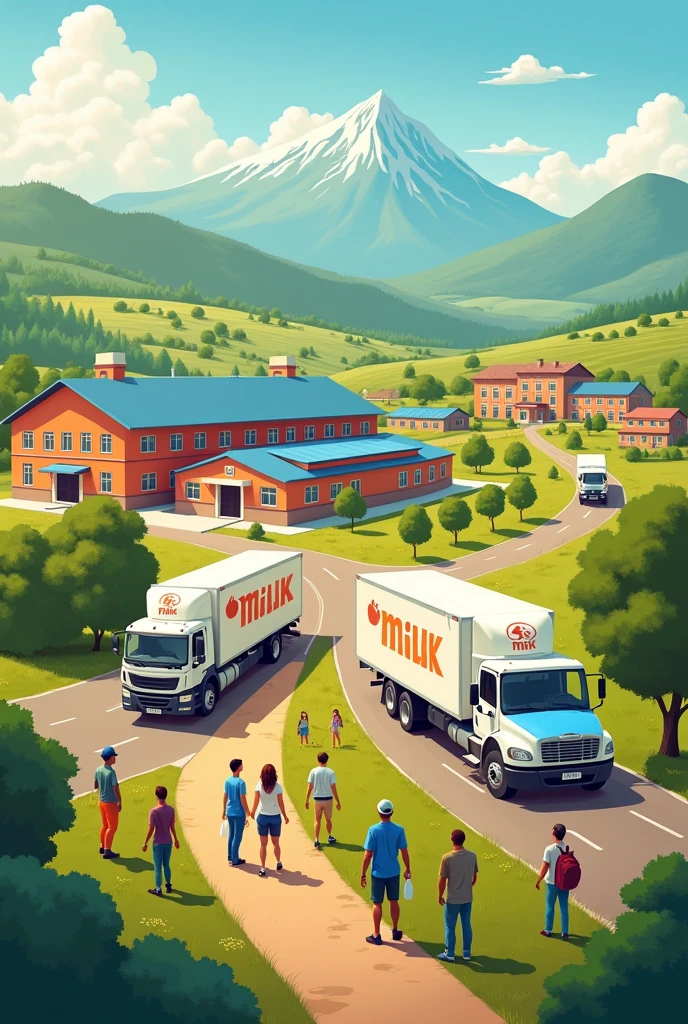 Create an image based on the following information Legal Challenges: Start of Operations: Processing plant is established, which begins to produce milk and yogurt for school breakfast, Transporting the products to local schools.
Conclusion The case of Mizque illustrates a collaborative process between the community, the municipal government and external entities to establish a public company that responds to local needs. Through the identification of needs, institutional support, the legislative process, training and operation, a sustainable solution is created that benefits the community.