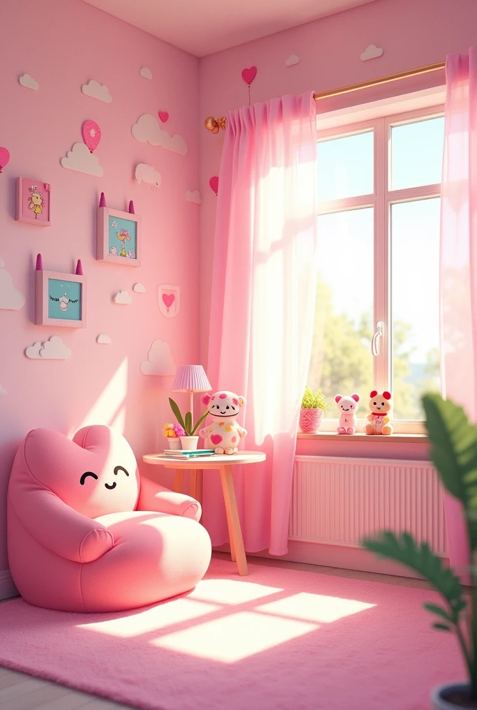 A cute pink all pink 2d anime room