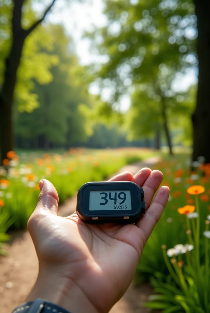 Image of a pedometer showing 349 steps